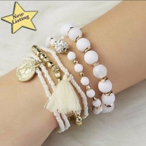Bracelets - Set of 6 Stretch Faux Pearl/Gold Alloy  - Brand New With Tags